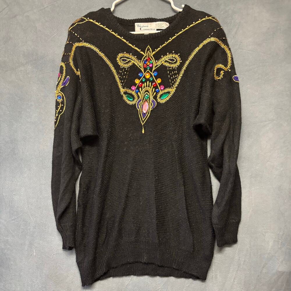 Vintage Western Connection Sweater Jewels Country Fairy Glam Beaded Shoulder Pad